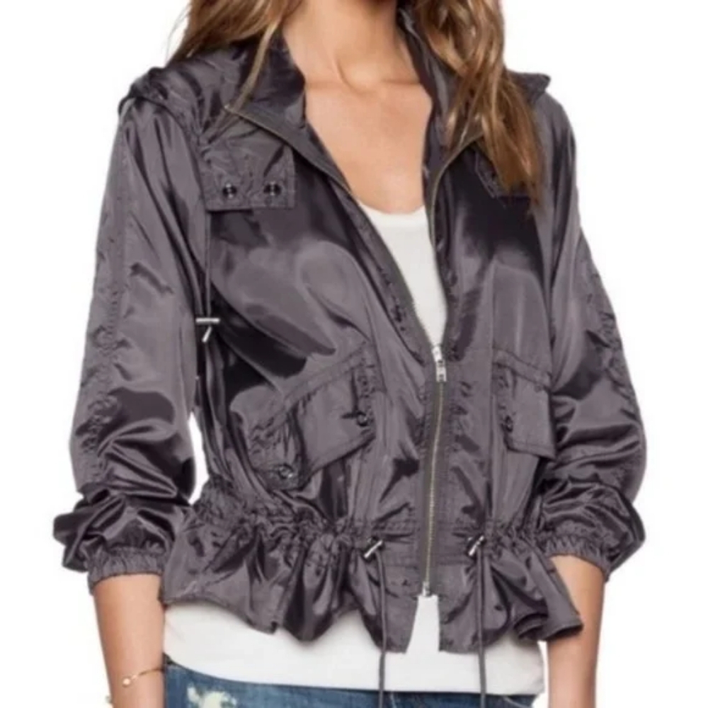 Free People Gray Peplum Windbreaker Jacket